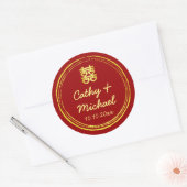 Sticker Rond Mariage chinois rouge double marque de bonheur (Enveloppe)