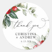 Sticker Rond Mariage Christmas Greenery & Red Berries (Devant)