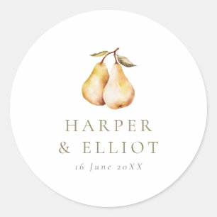 Sticker Rond Mariage circulaire de poires botaniques modernes