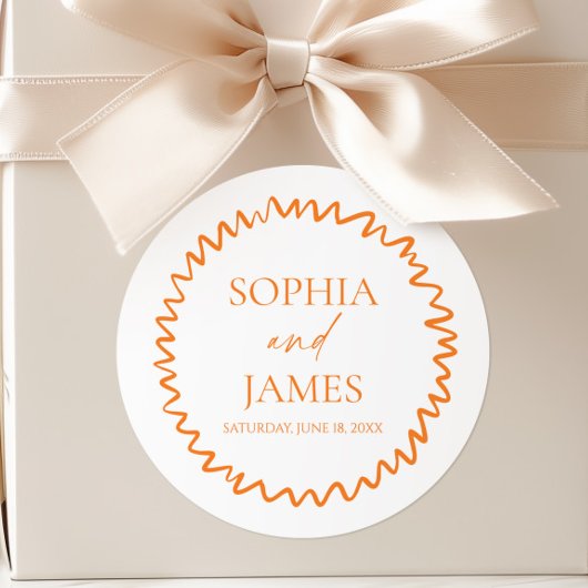 Sticker Rond Mariage Citron Ondeux Fantaisiste Orange