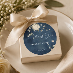 Sticker Rond Mariage Citrouille Automne Bleu de Nuit