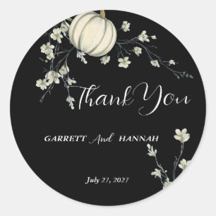Sticker Rond Mariage Citrouille Automne Noir