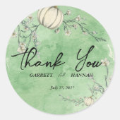 Sticker Rond Mariage Citrouille d'Automne Vert Rustique (Devant)