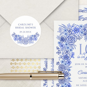 Sticker Rond Mariage civil Floral Bleu à la française