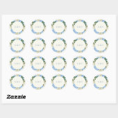 Sticker Rond Mariage classique à monogramme avec Hydrangea Bleu (Feuille)