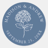 Sticker Rond Mariage Classique au Bleu de Navy Hydrangea (Devant)