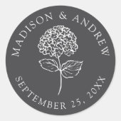 Sticker Rond Mariage Classique avec Hydrangea au Charbon de Boi (Devant)