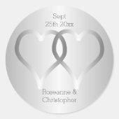 Sticker rond mariage classique Coeurs d'argent (Devant)