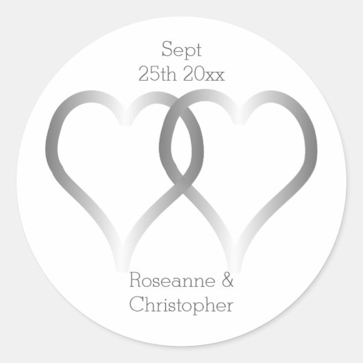 Sticker rond mariage classique Coeurs d'argent (Devant)