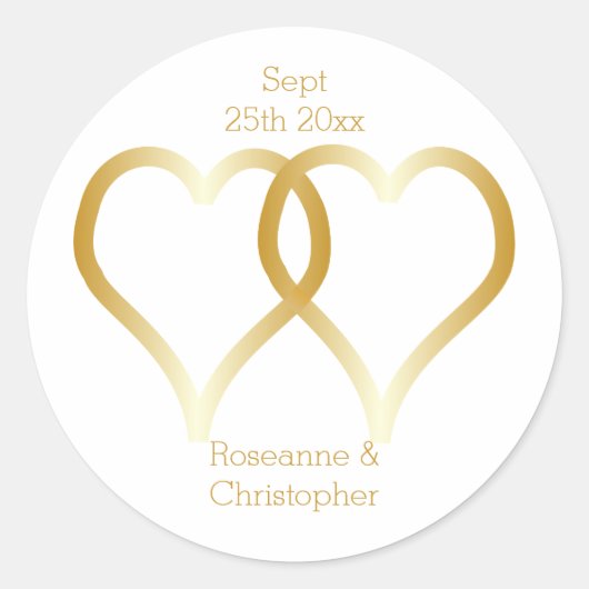 Sticker rond mariage classique Coeurs d'or (Devant)