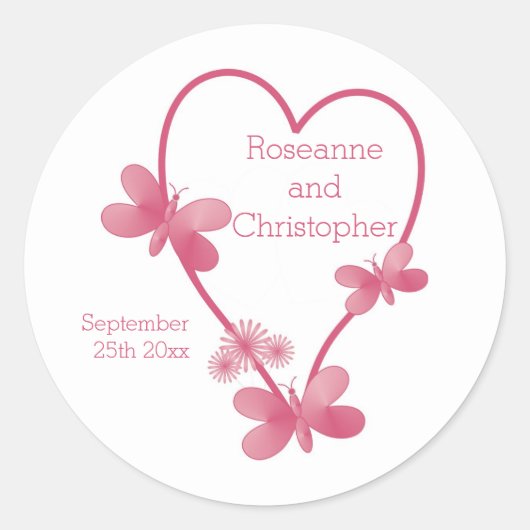 Sticker rond mariage classique Coeurs roses (Devant)