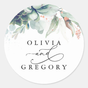 Sticker rond Mariage classique de verdure Succulen