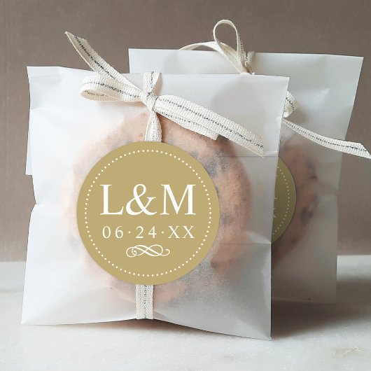 Sticker Rond Mariage classique élégant monogramme or