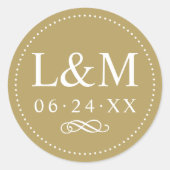 Sticker Rond Mariage classique élégant monogramme or (Devant)