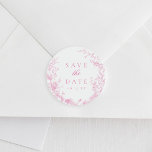 Sticker Rond Mariage Classique Français Rose Enregistrer La Dat<br><div class="desc">Mariage Classique Français Rose Enregistrer Les Stickers Date</div>