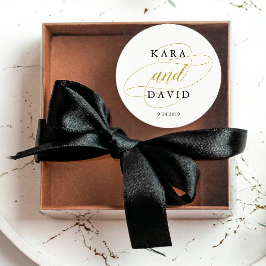 Sticker Rond Mariage classique glamour Faux Gold