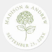 Sticker Rond Mariage Classique Hydrangea Vert Olive (Devant)