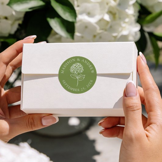 Sticker Rond Mariage Classique Hydrangea Vert Olive