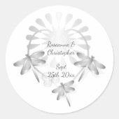 Sticker rond mariage classique libellules d'argent (Devant)