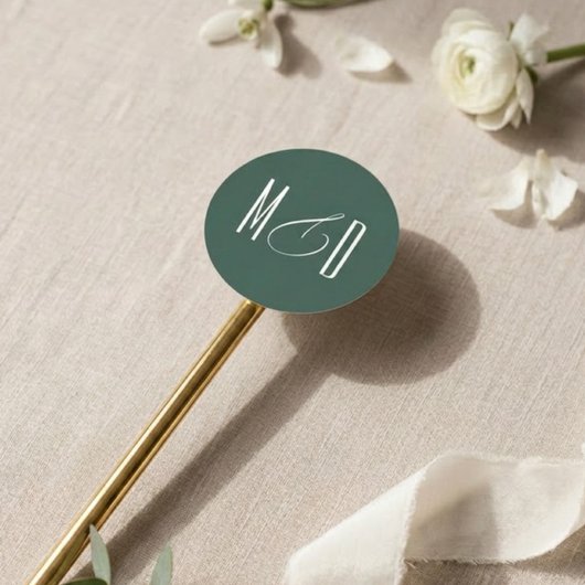 Sticker Rond Mariage Classique Monogramme Écriture Élégante