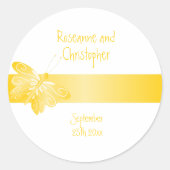 Sticker rond mariage classique Papillon jaune (Devant)