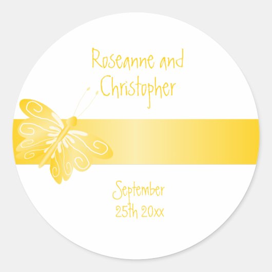 Sticker rond mariage classique Papillon jaune (Devant)