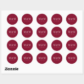 Sticker Rond Mariage Classique Typographie Monogramme Rouge Bou (Feuille)