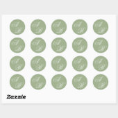 Sticker Rond Mariage Classique Vert Sauge & Blanc Monogramme Sc (Feuille)