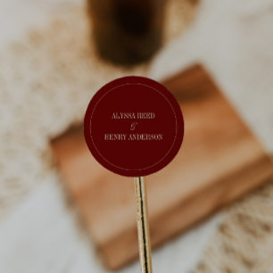 Sticker Rond Mariage classique vin rouge noms des mariés