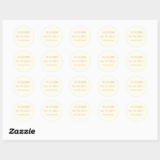 Sticker Rond Mariage coeur en or ivoire Enregistrer la date (Feuille)