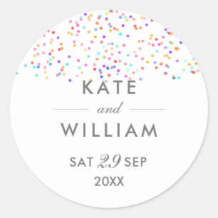 Sticker Rond Mariage Confetti Arc-en-ciel