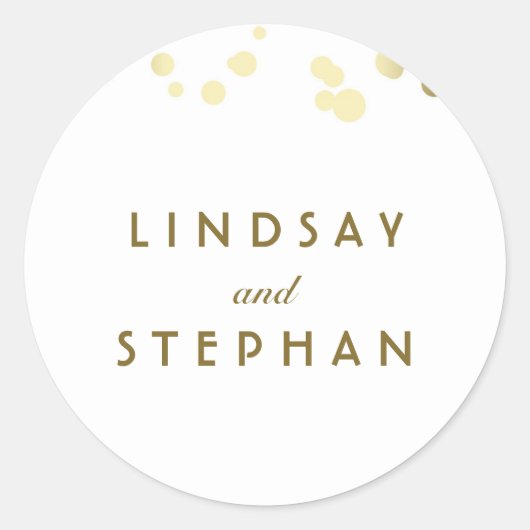 Sticker Rond Mariage Confetti blanc et or (Devant)