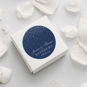 Sticker Rond Mariage Confetti en argent de marine bleu et de gl