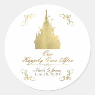 Sticker Rond Mariage Conte de Fées Château Princesse Feuille d'