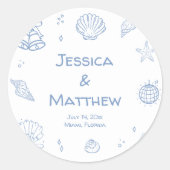 Sticker Rond Mariage côtier bleu Dusty tiré à la main (Devant)