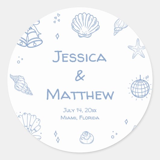Sticker Rond Mariage côtier bleu Dusty tiré à la main (Devant)