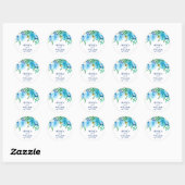 Sticker Rond Mariage couleur d'aquarelle bleu (Feuille)