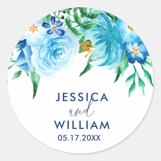 Sticker Rond Mariage couleur d'aquarelle bleu (Devant)