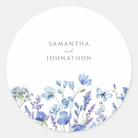 Sticker Rond Mariage couleur Fleur sauvage bleu (Devant)