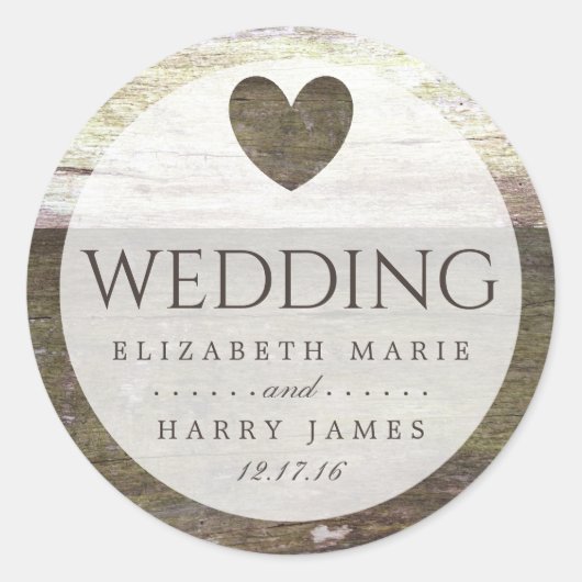 Sticker Rond Mariage Country Wood Heart (Devant)