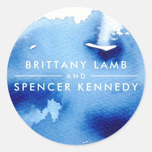 Sticker Rond MARIAGE COUPLE bleu marine moderne aquarelle (Devant)