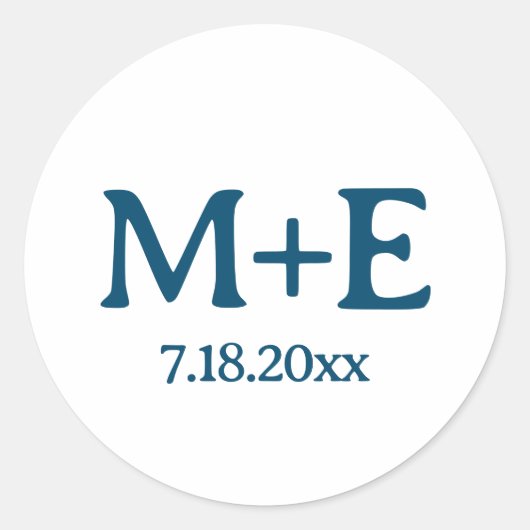 Sticker Rond Mariage Couple Blue Initiales & Date (Devant)