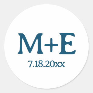 Sticker Rond Mariage Couple Blue Initiales & Date
