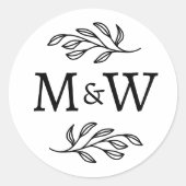 Sticker Rond Mariage Couple Monogramme Élégant Botanique (Devant)