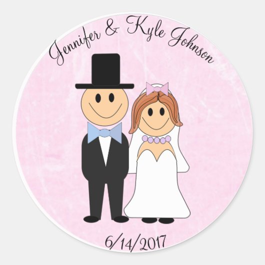 Sticker Rond Mariage Couple rose Mariage personnalisé Date (Devant)