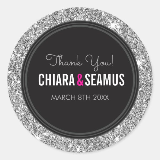 Sticker Rond MARIAGE COUPLE SEAL moderne argent parties scintil (Devant)