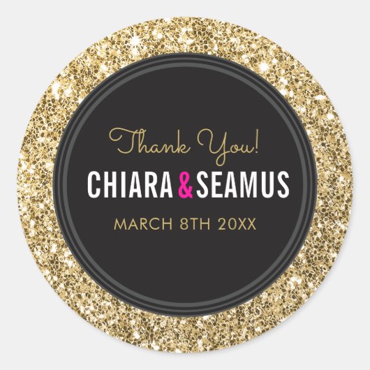 Sticker Rond MARIAGE COUPLE SEAL moderne luxe or parties scinti (Devant)