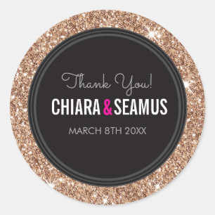 Sticker Rond MARIAGE COUPLE SEAL moderne rose or parties scinti