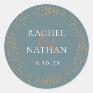 Sticker Rond Mariage Couronne de Laurier en Or Moderne