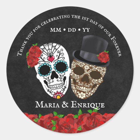 Sticker Rond Mariage Crâne de Sucre (Devant)